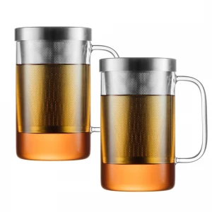Großes Teeglas mit 500 ml Nutzvolumen im Doppelpack, Edelstahlsieb mit 30 Jahre Garantie - GAIWAN® PURE550S x2